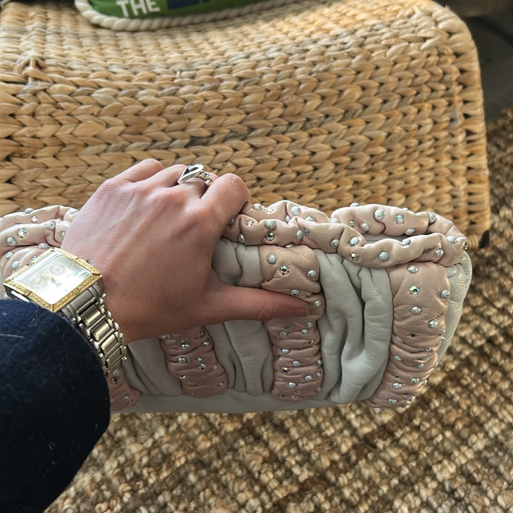 Rita Diana Mylinka Vintage Pink Creme Studded Puffer Clutch